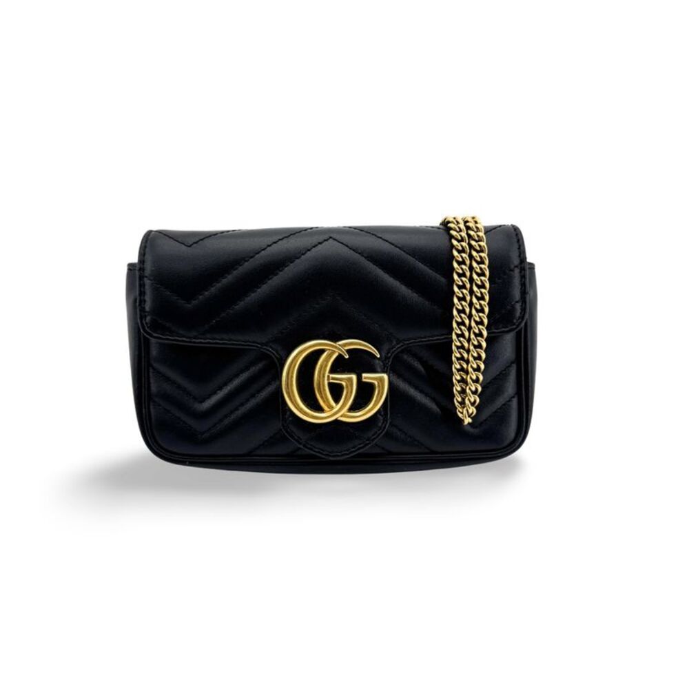 Gucci Gg Marmont Flap Matelasse Leather Black Leather Handbag